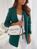 Spring Women Elegant Green Turndown Collar Long Sleeve Formal Blazer
