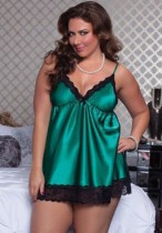 Plus Size Women Sexy Luxury Green Lace Satin Canotta Cinghie Abito da notte