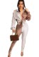 Spring Women White and Brown Printed Long Sleeve Loose Blouse and Match Pants Wholesale Two Piece Sets