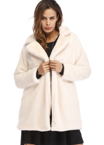 Cappotto in pelliccia sintetica a maniche lunghe con colletto alla rovescia bianco caldo da donna invernale