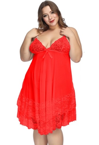 Plus size dames sexy rode kanten bretels lingerie jurk