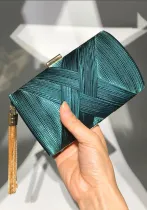 Women Elegant Evening Dinner Fashion Green Satin Tape Tassels Handbag