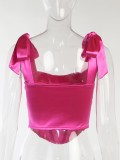 Summer Sexy Pink Satin Off Shoulder With Bow Sleeve Top