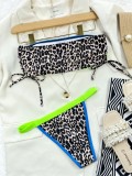 Women Sexy Leopard Print With Candy Color Two Piece Swimwear