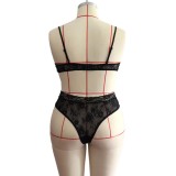 Plus Size Sexy Black Lace Bandage Bra And Panty Lingerie Set