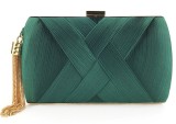 Women Elegant Evening Dinner Fashion Green Satin Tape Tassels Handbag
