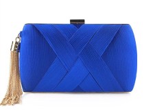 Women Elegant Evening Dinner Fashion Blue Satin Tape Tassels Handbag
