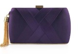 Women Elegant Evening Dinner Fashion Purple Satin Tape Tassels Handbag