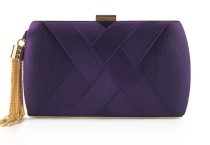 Women Elegant Evening Dinner Fashion Purple Satin Tape Tassels Handbag