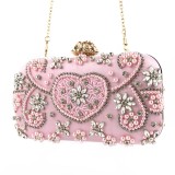 Women Elegant Evening Dinner Pink Bubble Bead With Chain Straps Handbag