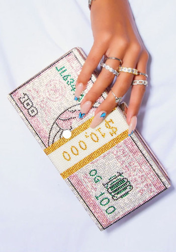 Женская элегантная розовая вечерняя сумочка со стразами в долларах