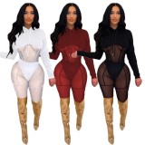Spring Sexy White See Through Mesh Long Sleeve With Hood Top And Pant Wholesale Two Piece Clothing