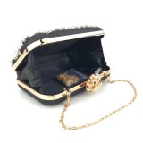 Women Elegant Evening Dinner Black Bubble Bead With Chain Straps Handbag