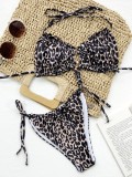 Women Leopard Print Lace Up Two Piece Swimwear