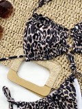 Women Leopard Print Lace Up Two Piece Swimwear