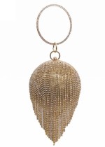 Bolso de bola de diamantes de imitación con borlas de cena de noche dorada elegante para mujer