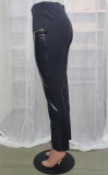 Winter Fashion Black Zipper Pleated Pu Leather Skinny Pant