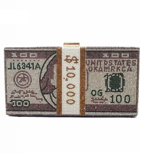 Женская элегантная коричневая сумочка со стразами и долларовым ужином