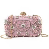 Women Elegant Evening Dinner Pink Bubble Bead With Chain Straps Handbag
