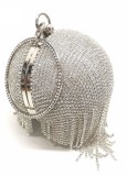 Women Elegant Silver Evening Dinner Tassels Rhinestone Ball Handbag