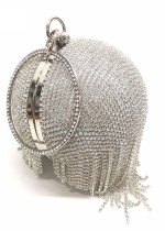 Bolso plateado elegante de la bola del diamante de imitación de las borlas de la cena de noche de las mujeres
