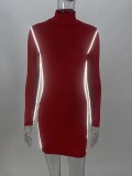 Spring Sexy Red High Collar Long Sleeve Bodycon Dress