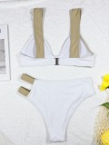 Women Sexy White With Kahaki Bandage Two Piece Swimwear