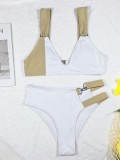 Women Sexy White With Kahaki Bandage Two Piece Swimwear