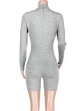 Women Spring Grey Long Sleeves Basic Rompers