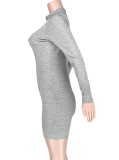 Women Spring Grey Long Sleeves Basic Rompers