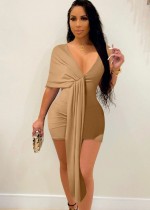 Mini robe de club sexy en V profond kaki d'été pour femmes