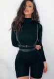 Women Spring Black Long Sleeves Basic Rompers