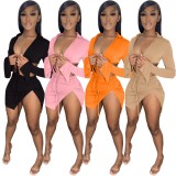 Women Spring Khaki Sexy Strings Crop Top and Slit Mini Skirt Two Piece Set