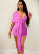 Mini robe de club sexy en V profond violet d'été pour femmes