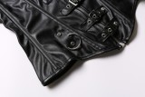 Women Black Leather Sexy Gothic Corset and Panty Plus Size Lingerie Set