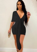Mini abito da donna estivo nero sexy con scollo a V profondo