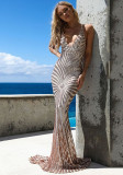 Summer Pink Sequins Straps Long Mermaid Evening Dress