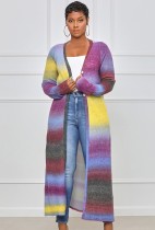 Casacos de lã femininos com arco-íris com nervuras compridas