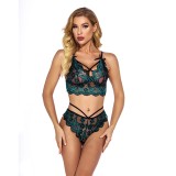 Women Green Sexy Flower Lace Bra and Panty Valentine Lingerie Set
