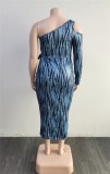 Women Spring Print Long Sleeves Cut Out Plus Size Midi Dress