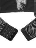 Summer Women Sexy Black Lace Patch PU Leather Straps Night Club Crop Bralette Tank