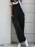 Spring Women Casual Black Pocket Straps Loose Overall Jumpsuit