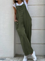 Spring Women Casual Green Pocket Straps Loose Overall Jumpsuit