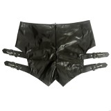 Women Sexy Black Hollow Out Erotic Faux PU Leather Nightclub Shorts Underwear