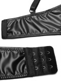 Summer Women Sexy Black Lace Patch PU Leather Straps Night Club Crop Bralette Tank