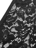 Summer Women Sexy Black Lace Patch Halter Neck Keyhole Sleeveless PU Leather Bodycon Dress