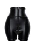 Women Black Slimmer Butt Lifter Zipper type High Waist Faux PU Leather Faja Body Shaper Shorts