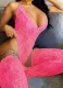 Women Sexy Valentines Pink Lace Backless Sling Deep V Neck Transparent Teddy Lingerie With Socks