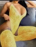 Women Sexy Valentines Yellow Lace Backless Sling Deep V Neck Transparent Teddy Lingerie With Socks