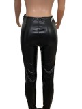 Spring Women Sexy Black High Waist PU Leather Slim Skinny Pants